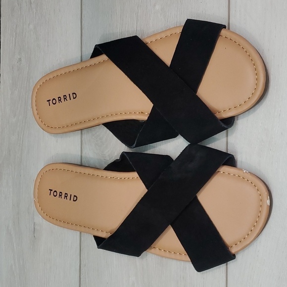 Torrid Women Comfort Suede Straps Sandals Flats Flip flop shoes sz 11W Wide - Picture 3 of 9